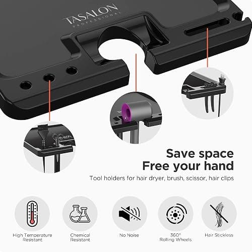 TASALON Wheeled Salon Rolling Tray Cart with 2 Magnetic Bowls | Chemical-resistant instrument tray with stickless wheels for hairdressing and tattoo work thumbnail 5
