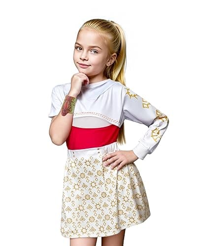 Zombie Girls Cheerleader Dress Movie Character Outfit Kids Print Skirt Set for 3-12 Years - White and Red Style1 - 4-5T