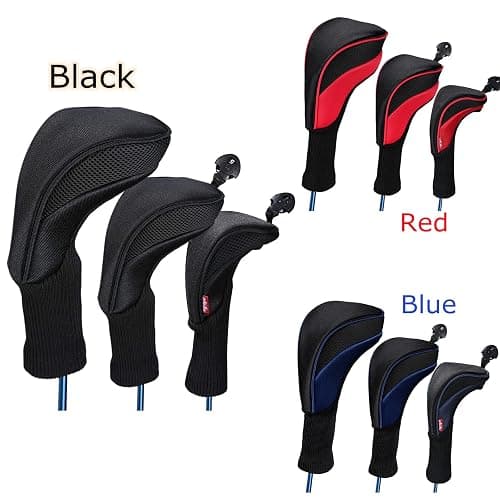 Black Golf Club Head Cover for Driver Fairway 3 Pcs Woods Headcovers, Golf Accessories Hybrid Head Covers Set with Interchangeable Tags 3 4 5 7 X thumbnail 2