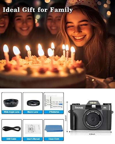 ISHARE 4K 48MP Compact Digital Camera, Vlogging Point and Shoot Travel Camera with Wide Angle Macro Lenses 2 Batteries Anti-Shake 3" Flip Screen for Kids Beginners Daily Use thumbnail 7