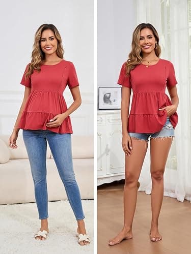 Ecavus Women's Nursing Top Short Sleeve Breastfeeding Tee with Hidden Zipper Loose Fit Maternity Tunic Pregnancy Shirt thumbnail 4