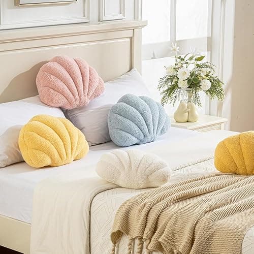 Seashell Throw Pillows Shell Shaped Pillow White Sea Shell Pillows for Bed Seashell Decorative Pillow Soft Plush Pillow Sea Couch Decoration(18 X 13 inch) thumbnail 5