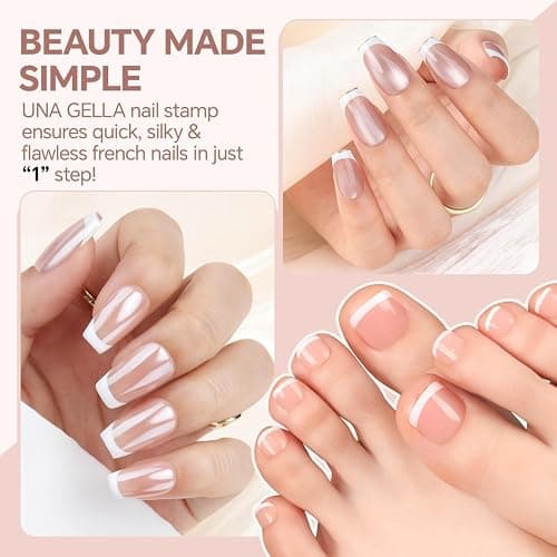 Una Gella French Tip Tool Stamp, Two Sizes French Nails Manicure Stamper Kit For Almond/Square/Coffin Fingers & Toes Easy Diy Nail Art At Home thumbnail 2