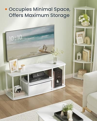 SONGMICS HOME Superfast Toolless Assembly, TV Stand for TVs up to 50 Inches, TV Cabinet Unit, Media Center Table, Living Room, 43 x 14 x 18 Inches, Shelves, Snow White and Matte White ULTV500W01 thumbnail 7