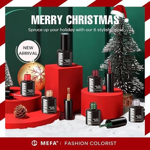 MEFA Christmas Gel Nail Polish Set, 6 Colors Burgundy Red Dark Green Glitter Gel Polish Silver Gold Sparkle Nail Polish Manicure Soak Off Salon Gifts for Women Girl thumbnail 8