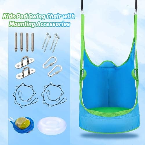Upgraded Kids Pod Swing Chair,Child Hanging Hammock Chair with Led Lights,900D Oxford Cloth Pod Swing Seat for Indoor and Outdoor with All Accessories (Blue) thumbnail 7