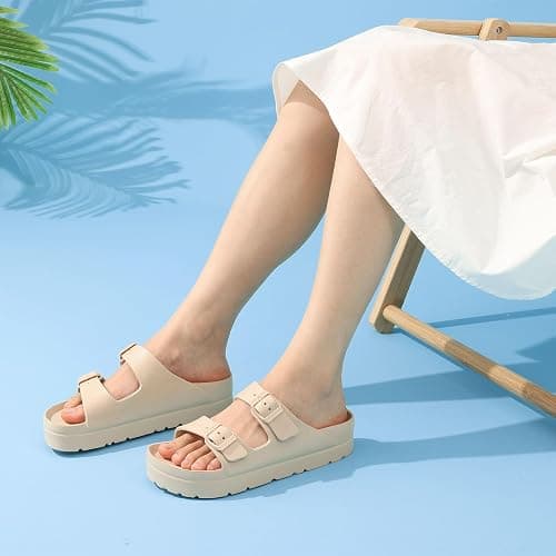 Goosecret Women's Comfortable Arch Support Walking Platform Sandals | Lightweight Chunky Slip-On Foam Slides with Adjustable Buckle, Sandals for Beach and Daily Wear thumbnail 3