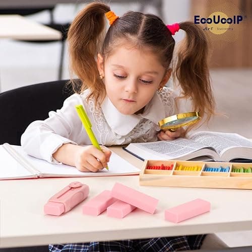 4+1 Pack Rubber Pink Erasers Sliding Retractable Eraser, Large Pink Erasers, Soft Cute Eraser, Large Pencil Eraser for School Office Art Drawing Pencil Eraser for Kids thumbnail 2