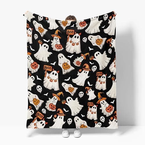 Horaldaily Halloween Black Ghost Pumpkin Skulls Flannel Throw Blanket 50x60 | All Season Using Ultra Soft Fuzzy Plush Cozy Non-shedding Blanket for Couch Sofa Bed Camping, Ideal Gift for Kids Adults thumbnail 5