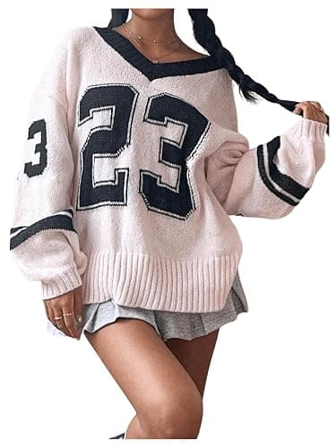 BEAUDRM Women's Y2K Sweater Oversized Sweaters Long Sleeve V Neck Pullover Jumper Knit Top - Image 1