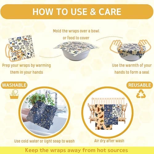 Reusable Beeswax Wrap - 9 Pack Beeswax Wraps for Food, Eco-Friendly Beeswax Food Wraps, Bread Sandwich Wrapper - Organic, Sustainable, Zero Waste, Reusable Plastic-Free Food Storage Wrap, 1XL, 3M, 5S thumbnail 5