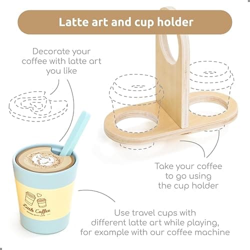 UMU® Children Coffee to Go Playset Made of Wood – Children's Kitchen Accessory Including Sales Board for the Merchant Shop, Coffee Set for Role-Playing, 15-Piece Wooden Toy for Children from 3 4 5 6 thumbnail 4