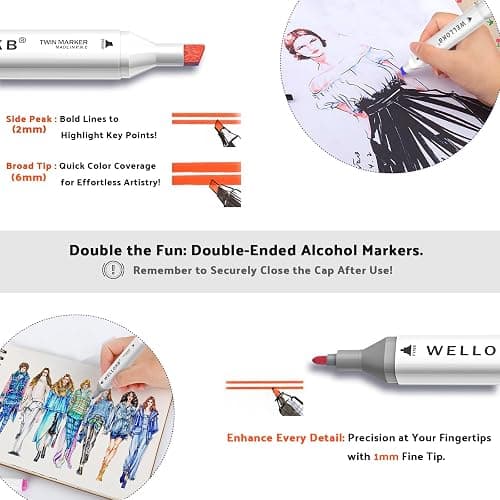 WELLOKB Alcohol Markers,80 Colors Dual Tip Permanent Art Markers for Kids Adults Coloring Illustrations Sketch,Christmas gift for kid,Alcohol Based Marker with Case,for Book Painting Card Making thumbnail 4
