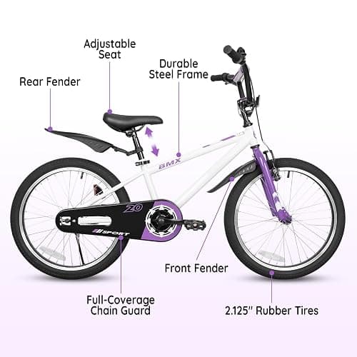 Yventix 16 20 Inch Kids Bike BMX Style Child Tween Bicycle Rider Ages 4-12 | High Carbon Steel Frame, Adjustable Seat, Handbrake Foot Brake, Bell, Reflectors, 85% Pre-Assembled, Outdoor Beginner Cycling thumbnail 2