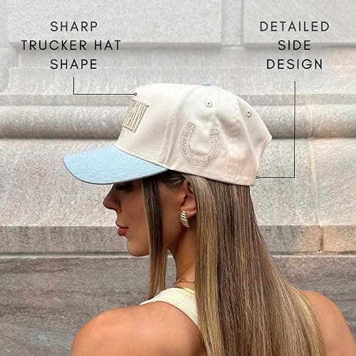 Vintage Western Trucker Hat | Men & Women | Country Cute Caps for Cowgirls Cowboys | Camo Denim Embroidered Cotton | Snapback thumbnail 5