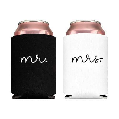 Pink Palm Co. Wedding Can Coolers Set of 2 – Foam Koozies for Bride and Groom, Wedding Toast, Engagement Gift, Honeymoon, Bridal Shower, Beverage Insulators | Mr. & Mrs. - Image 1