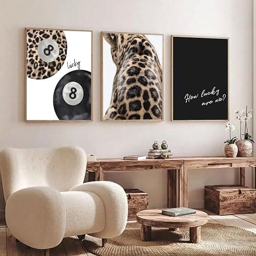 Myzoran 3pcs Leopard Cheetah Wall Art Picture 8 Ball Lucky Canvas Paintings Black And White Trendy Leopard Posters Print Preppy Room Wall Decor For Girls Bedroom Apartment Dorm 12X16in Unframed thumbnail 4