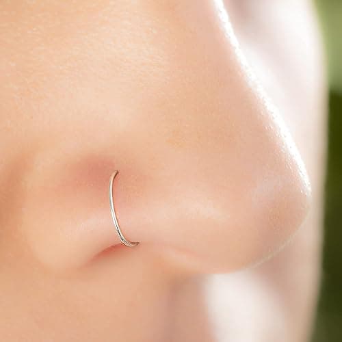 Silver Nose RIng - Tiny Dainty 22 Gauge 7mm Nose Piercing Hoop - Small Thin 925 Sterling Silver Nose Rings For Women - Handmade Nose Hoops Jewelry - Gift Ready thumbnail 6