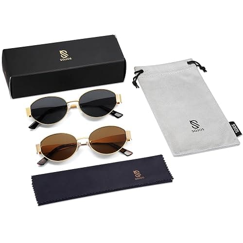 SOJOS Lunettes de soleil rétro Femmes Hommes Oval Metal Trendy Classic UV400 Protection Lunettes de soleil SJ1217 thumbnail 4