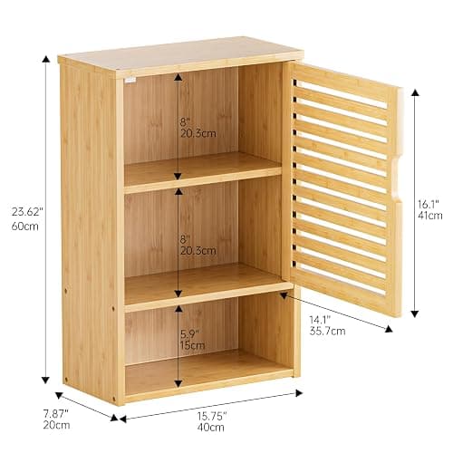 HITNET Bathroom Wall Cabinet, Medicine Cabinet Over The Toilet, Bamboo Hanging Storage Organizer with Single Door and Open Bottom Shelf, for Kitchen Living Room, Natural thumbnail 3