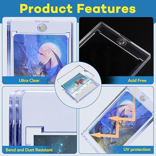 100ct Magnetic Card Holders, Magnetic 35pt One Touch Card Holders, U-V Protection Hard Plastic Display Case for Trading, Sports, Baseball, Football, Game Cards thumbnail 3