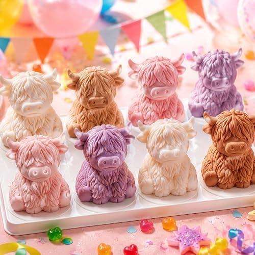 Palksky Highland Cow Silicone Mold, 6 Cavity 3D Cute Cow Chocolate Candy Mold, Food Grade Tray for Baking, Ice Cube, Jello thumbnail 5