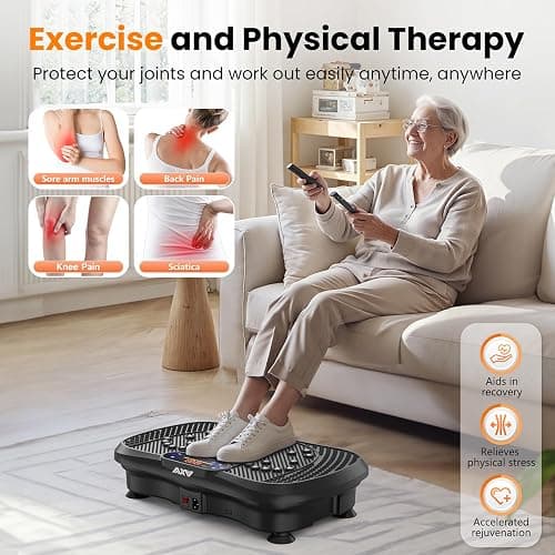 AXV Vibration Plate Fitness Platform Exercise Machine Vibrating Lymphatic Drainage Shaking Full Body Shaker Workout Vibrate Stand Shake Board Sport Gym for Weight Loss Fat Burner for Women Men - SLIM-BLACK thumbnail 7