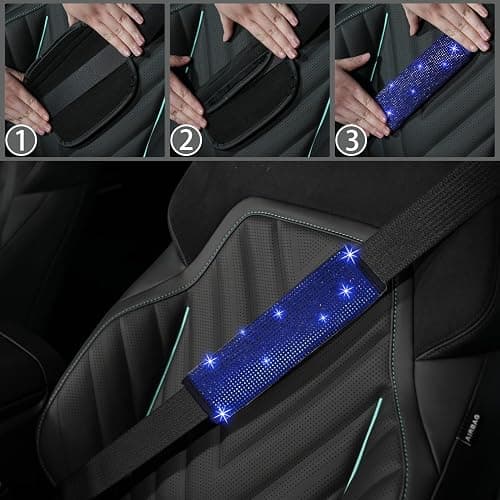 NBTEPEM 8 pcs Blue Bling Car Accessories Set for Women, Steering Wheel Cover, Sparkly Seat Belt Covers, Bling Gear Shift Cover, Universal Fit Most Cars (Blue Diamond) thumbnail 3