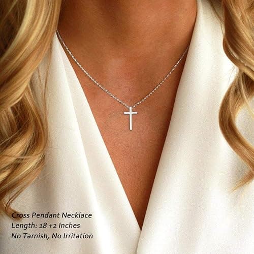 M MOOHAM Cross Necklace for Women Teen Girls, Dainty 14K Real Gold Plated Cross Pendant Necklace Sideways Cross Choker Layered Cross Necklace Gifts for Women Girls thumbnail 2