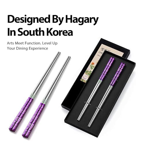Peony and Butterfly Chopsticks Metal Chopsticks Reusable Designed in Korea Japanese Style Stainless Steel 316 18/10 Non-Slip Dishwasher Safe Laser Etched 2 Pairs Purple thumbnail 7