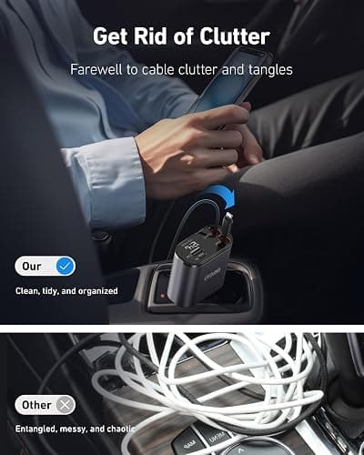 iPhone Car Charger, Retractable Fast Car Phone Charger 100w for CarPlay, 4 in 1 Car Charger Adapter with 2 Cables 31.5 Inch and 2 USB Ports, Compatible with iPhone 17/16/15/14/13/12/11 Pro/Samsung thumbnail 2