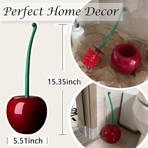 Dora Bridal Toilet Brush and Holder Set, Cherry Toilet Brush Set, Cute Toilet Bow Brush with Long Handle, Bathroom Tool Cleaner Accessories for Cherry Bathroom Decor(1 Brush, 1 Holder) thumbnail 3