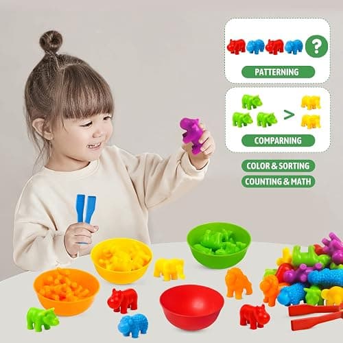 RAEQKS Counting Sorting Toys Matching Stacking Toys with Bowls Preschool Learning Activities Educational Sensory Game Montessori STEM Toy Daycare Sets Animals Gifts for Toddlers Kids Boys Girls thumbnail 6