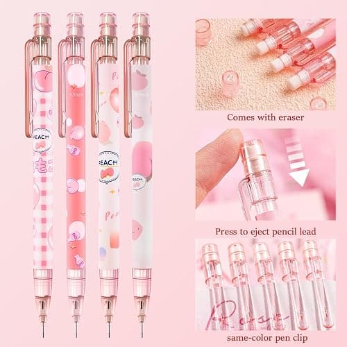Mangpung Cute Pink Coquette Peach Mechanical Pencil Set Include 8Pcs Kawaii Mechanical Pencils,2 Tubes Mechanical Pencil Lead Refills,2Pcs Erasers,for Office School Supplies thumbnail 3