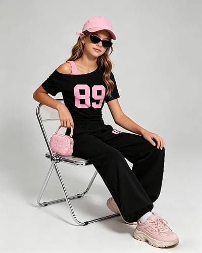 Kxuryueo Teen Girls Clothes Off the Shoulder Top and Wide Leg Pants Matching Outfit Set with Pockets Size 7-16 thumbnail 6