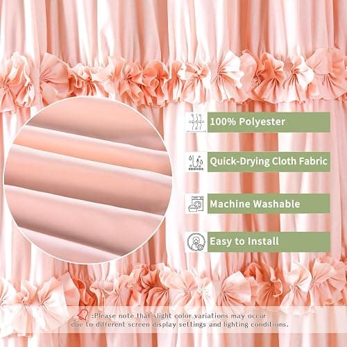 Homechoice Decor Peach Ruffle Shower Curtain, Vintage Handcrafted Bow Tie Bath Curtain for Master Bathroom, Ruched Microfiber Bathroom Curtain with 12 Buttonholes, 72" W x 72" H (LQ-10) thumbnail 4