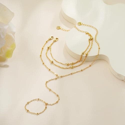 Decholly Hand Chain Bracelets for Women - 14K Real Gold Plated Dainty Stackable Paperclip Link Bracelets Hand Chain Bracelet Ring Gold Bracelets for Women Trendy thumbnail 6