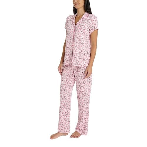 Laura Ashley Women's Pajamas 2 Piece Cotton Blend Notch Collar Button Down PJ Set thumbnail 4