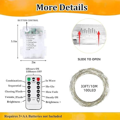 4 Pack Fairy Lights Battery Operated Twinkle Lights Remote Warm White | Total 132FT 400LED String Light, Timer & 8 Modes, Memory, Dimmable, Waterproof Battery Lights Indoor Outdoor Christmas Decor thumbnail 6