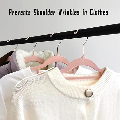BGRQRIQ Pink Velvet Hangers 50 Pack - Rose Gold Hook, Space Saving Non-Slip Clothes Hangers, 16.5 Inch with Tie Bar for Coats,Sweater,Jackets,Dresses, Shirts, Suits & T-Shirts thumbnail 5