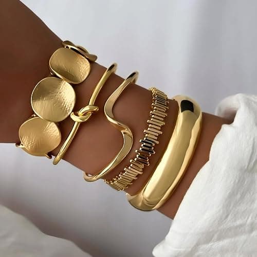 iF YOU Gold Bangle Bracelets for Women, Dainty Knot 14K Gold Plated Multi Layer Bangle Cuffs, Personalized Boho Chunky Bracelets for Women Jewelrys Set Gifts thumbnail 2