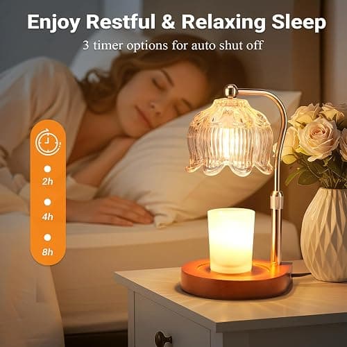 Candle Warmer Lamp with Timer Dimmer, Adjustable Height Candle Lamp Warmer for Jar Candles, Flower Glass Wax Melt Warmer with 2 Bulbs, Flameless Home Decor Gifts for Women Mom, Housewarming thumbnail 5