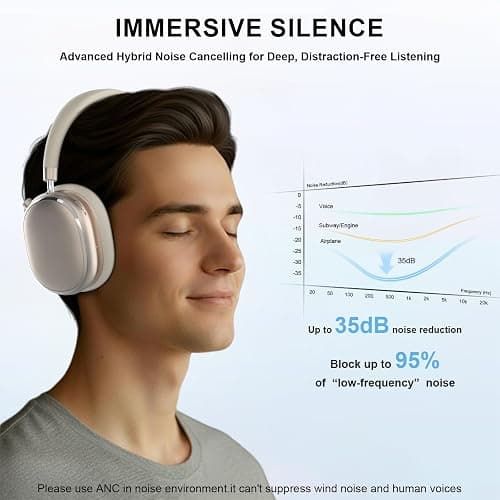 FOFUN NC95 Hybrid Active Noise Cancelling Headphones with Knob Control, 65H Playtime Over Ear Headphones Wireless Bluetooth 6.0, App Control, Hi-Res Audio, Comfort Fit, Clear Calls for Travel/Workout thumbnail 5
