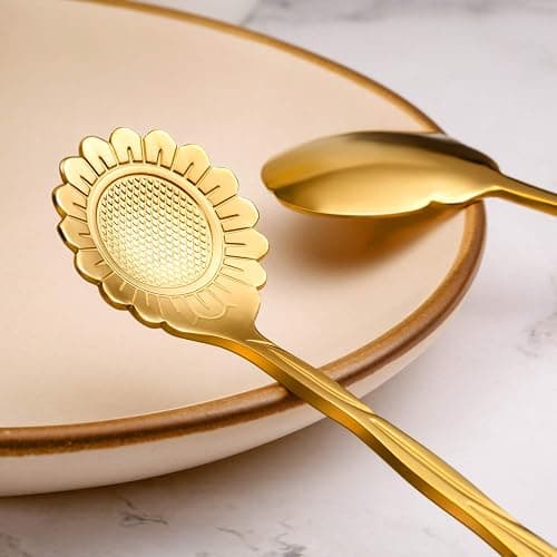 Chengu 8 Pieces Flower Coffee Tea Spoons Stainless Steel Sugar Spoons Tea Party Flower Fancy Tableware Set Stir Bar Creative Stirring Teaspoon, 8 Different Patterns(Gold) thumbnail 5