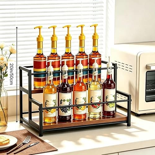 Foliantrix Coffee Syrup Organizer Rack 2-Tier Wine Rack Spice Racks Coffee Bar/Station Organizers Liquor Cabinet/Stand/Decor Bottle Organizer for Countertop Display Shelves/Holder/Storage thumbnail 2