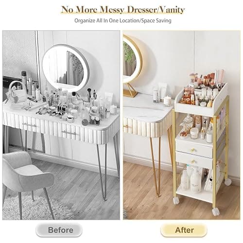 Makeup Organizer, Floor Skincare Organizers Make Up Organizers and Storage with Drawers, Vanity Organizer Cosmetics Display Cases Holder for Skin Care Nail Polish Perfume Gold thumbnail 5
