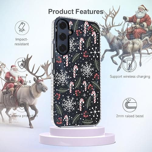 FOQENCCI Christmas Phone Case Compatible for Galaxy A16 5G Clear TPU + Black Camera Frame Protection Anit-Slip Shockproof Phone Cover with Xmas Candy Cane Wreath Print Design thumbnail 5