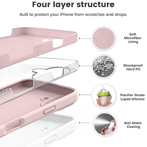 Vooii Compatible with iPhone 16 Case, Liquid Silicone Upgrade [Camera Protection] [Soft Anti-Scratch Microfiber Lining] Shockproof Phone Case for iPhone 16 6.1 inch - Chalk Pink thumbnail 2