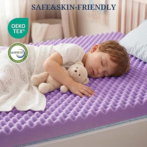 3 Inch Egg Crate Mattress Topper Twin, Gel Infused Memory Foam Mattress Topper for Pressure Relief, Breathable Mattress Pad Bed Topper in a Box, CertiPUR-US Certified, Purple, 38"×75" thumbnail 7