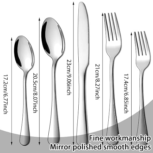 suoundey 40pcs Stainless Steel Silverware Set for 8, Kitchen Cutlery Set, Mirror Polished Forks Knives and Spoons Set for Home and Restaurant, Rust Resistant Eating Tableware Set - Silver - 40 thumbnail 3
